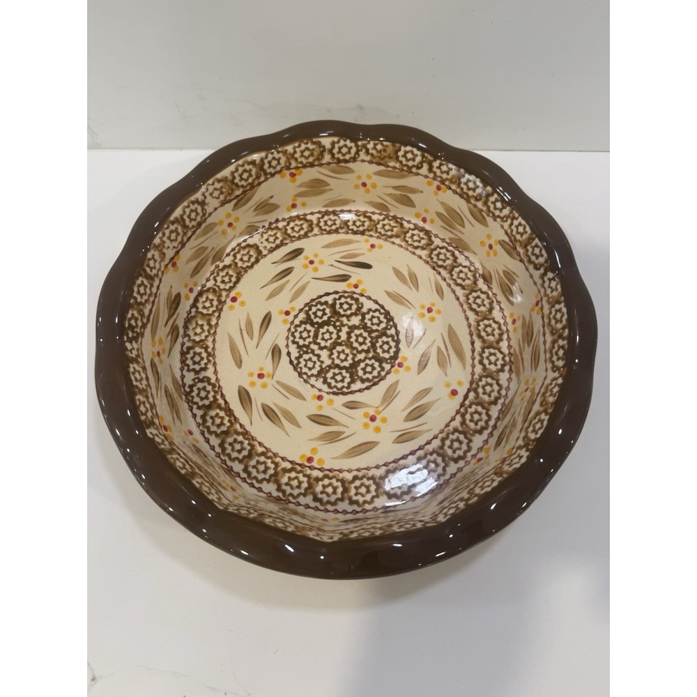 Temptations Old World Pie Plate Deep Dish With Lid Brown 9" Vtg TT17